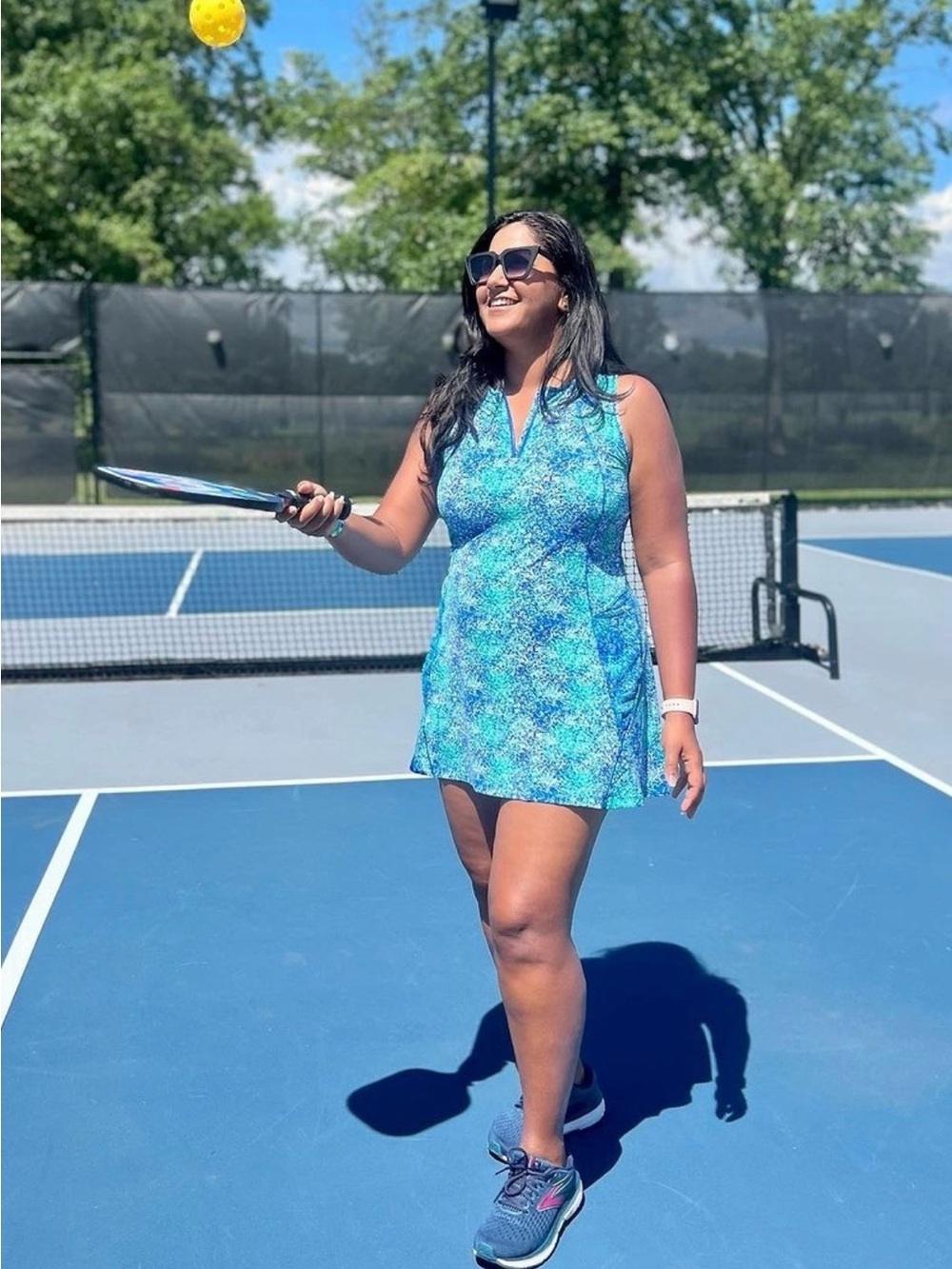 IBKUL Sleeveless Tennis Mini Dress in Spray Paint Blue Green Size Large NEW